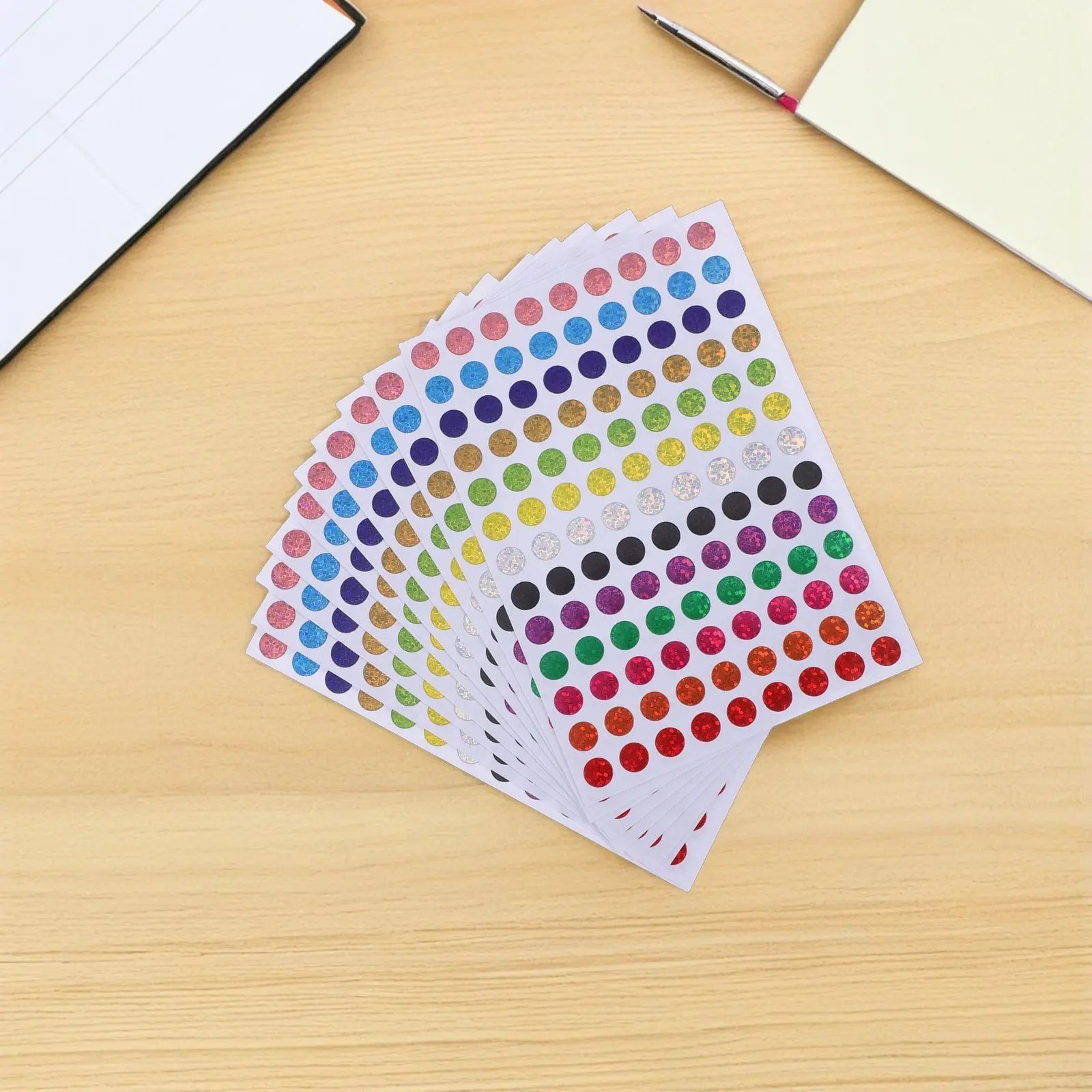 

100 Sheets Laser Color Coding Labels Round Dot Stickers 13 Colors Shiny Sparkle Self Adhesive Circle Stickers for Office