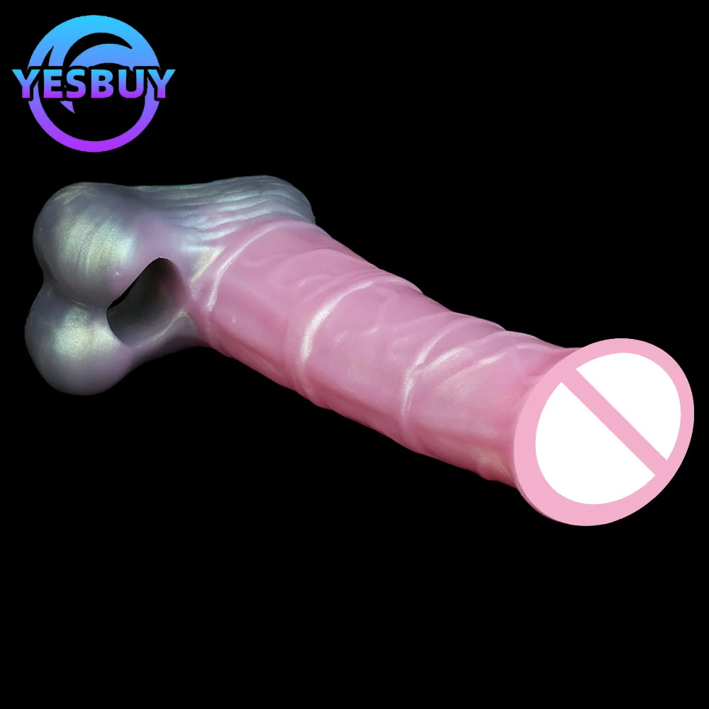 YESBUY Male Dick Sleeve Soft Silicone Horse Penis Sheath Adult Anal Sex Toy Strecthable Condom For Men 18+ Cock Enlargement Toys