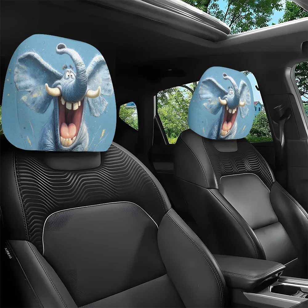 2 peças de capas para encosto de cabeça de carro com estampa de personagem de elefante Goofy, decoração de interior de carro, fácil de instalar e lavar, adequado.