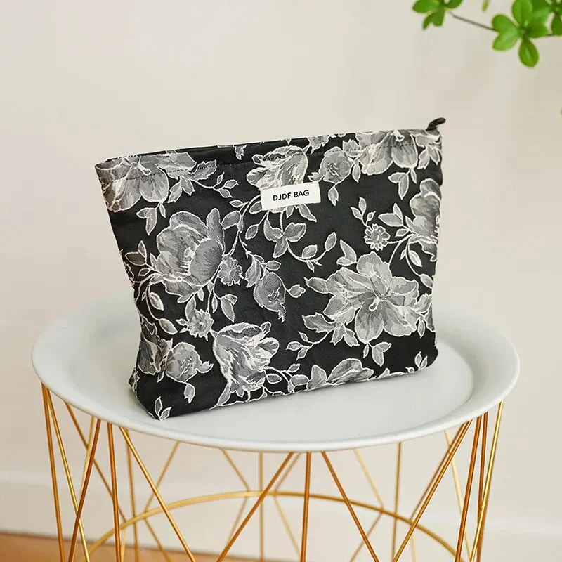 Women\'s Makeup Bag Classical Flowers Large Capacity Cosmetic Storage Bag Commuter Handy Clutch Bag Travel Amenity Bag Ins Style