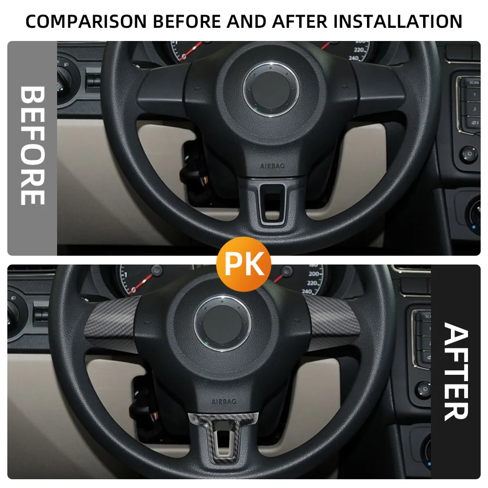 ABS Carbon Fiber Steering Wheel Cover Protective Trim for Volkswagen VW Polo 11-14 Golf 6 2009 - 13 Jetta Touran Bora Caddy Eos