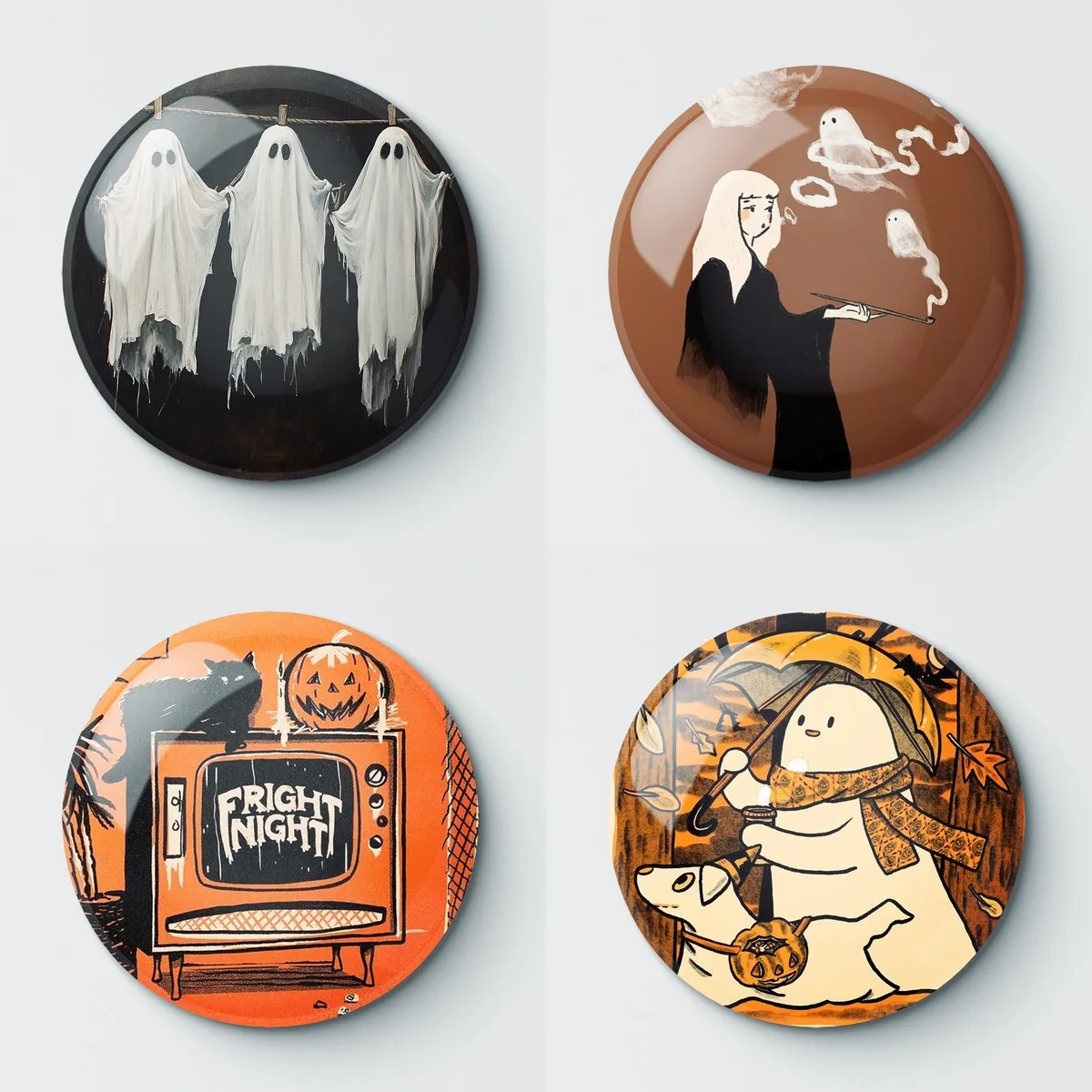 4pcs Halloween Art Ghost Pumpkin Pin Buttons Brooches Pin Jewelry Accessory Customize Brooch Pin Buttons H097-100