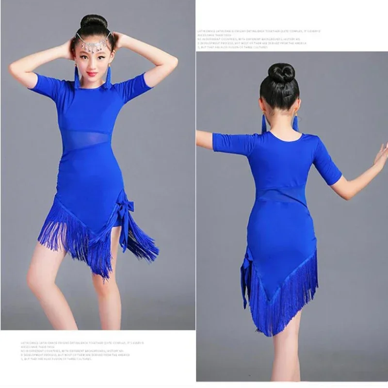 Vestido latino con borlas, salón sexy, vestido de salsa latina, traje de baile de samba, vestido de niña de baile latino para niños