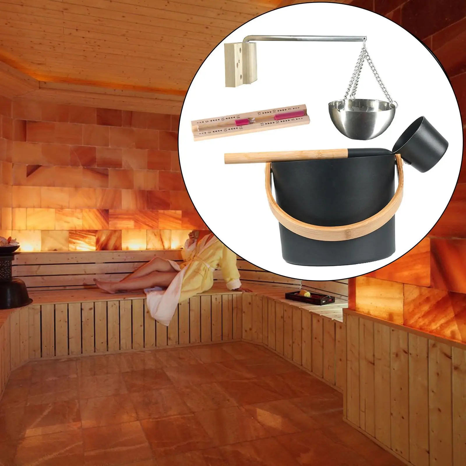 Sauna Bucket Sauna Accessory Set Practical Stylish Long Handle Spoon Wood Handle