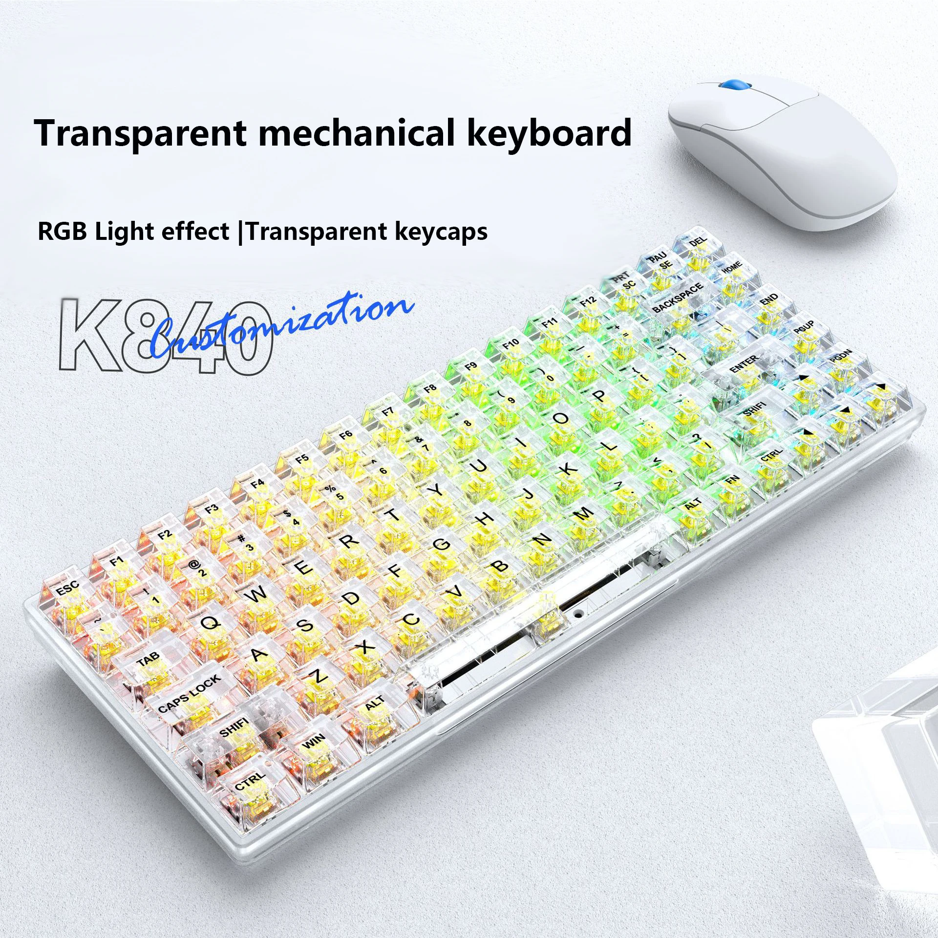 Key Wire Separation Transparent Keycap 84keys Wired Mechanical Keyboard RGB Gaming Keyboard Keycaps for Most Mechanical Keyboard