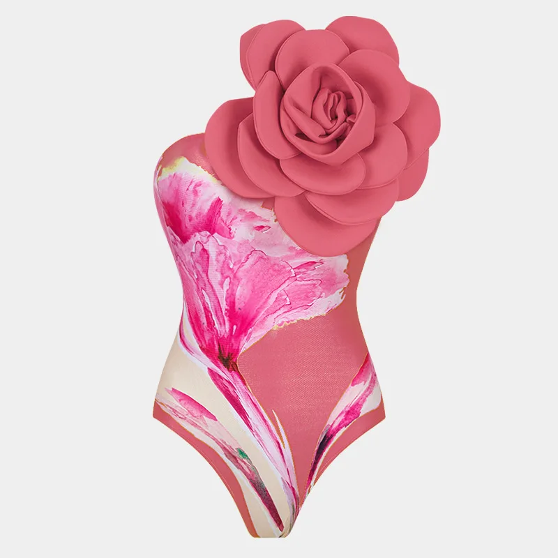 2024 Women Swimsuit 3D Flower One Piece Swimwear Luxury Floral Bikini Set With Cover Up Bathing Suit Beachwear