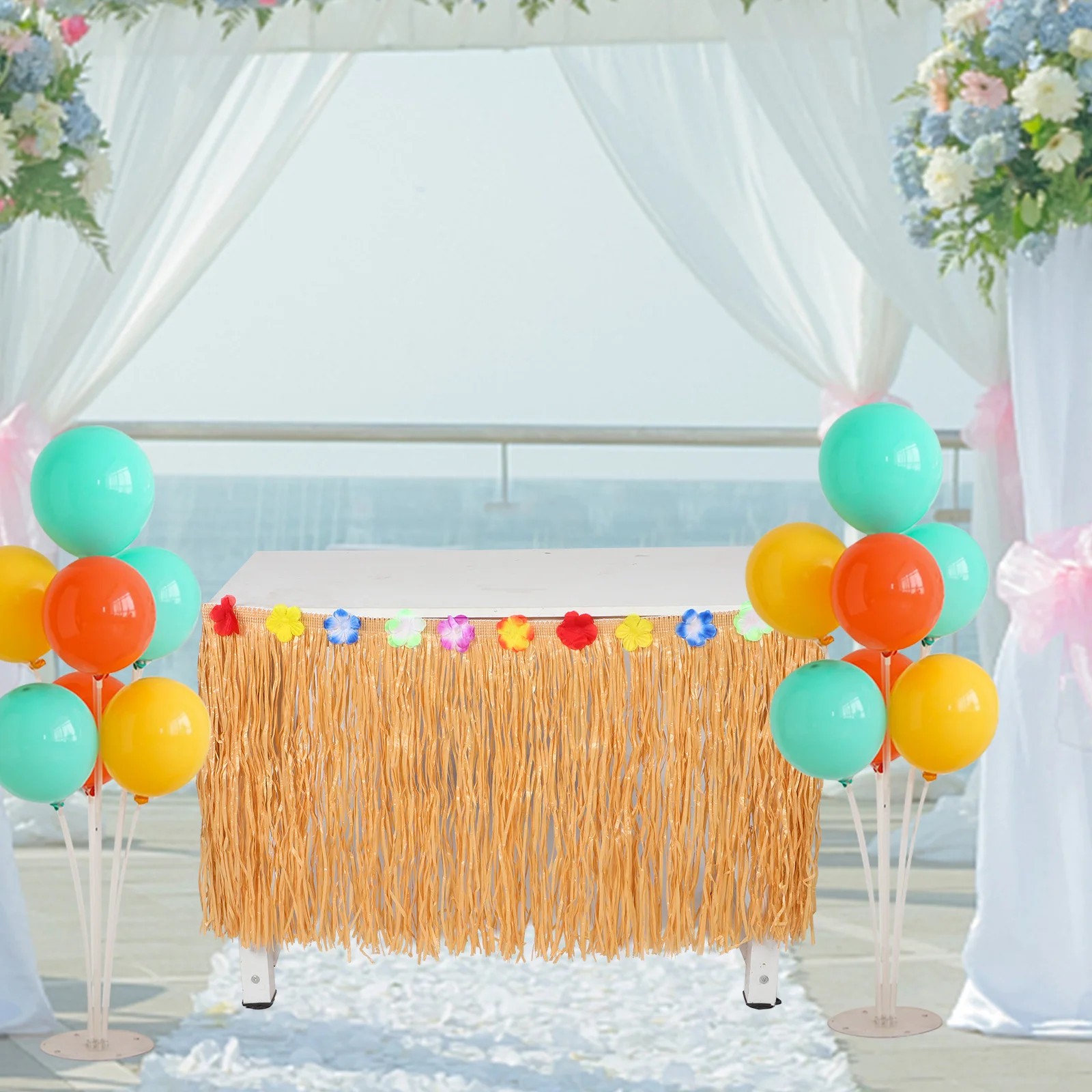 

Hawaiian Party Table Skirt Exquisite Durable Design for Tropical Luau Birthday Beach Theme Decorations Luau Table Decorations
