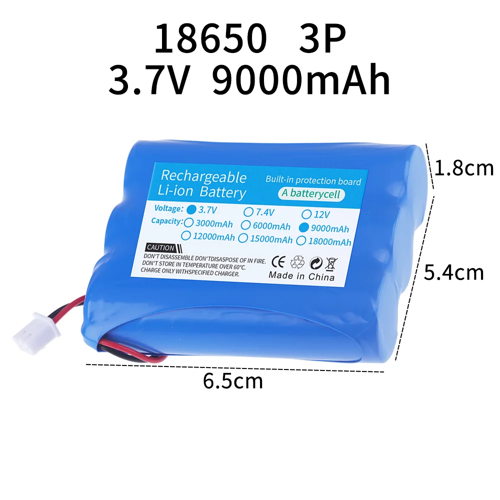 1S3P 3.7V 9000mAh 18650 Lithium Battery with XH2.54-2P Plug For Fishing LED Light Bluetooth Speaker