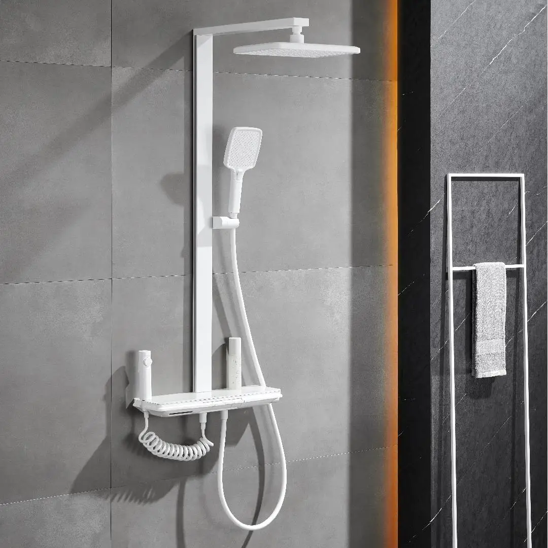 Black Gold Thermostatic Shower Set for Hotels Digital Display Rain/Massage/Jet Spray Pattern Brushed Bathroom Tap Hot Cold Water