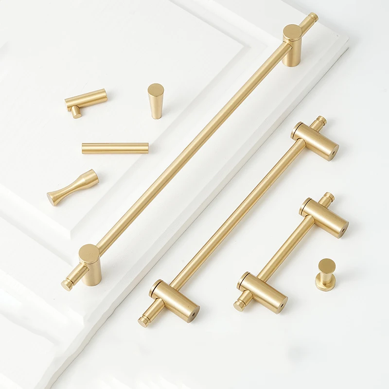 

French Adjustable Gold Handle Single Hole Pure Copper Wardrobe Shoe Cabinet Pull Handle Simple Brass Clothes Hook Towel Rack
