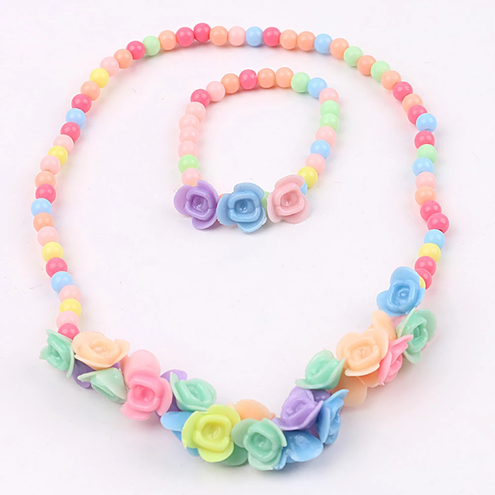 

6 Pcs Necklaces Bracelets Set for Kids Baby Girls Beaded Color Necklace Jewelry Birthday Accessories