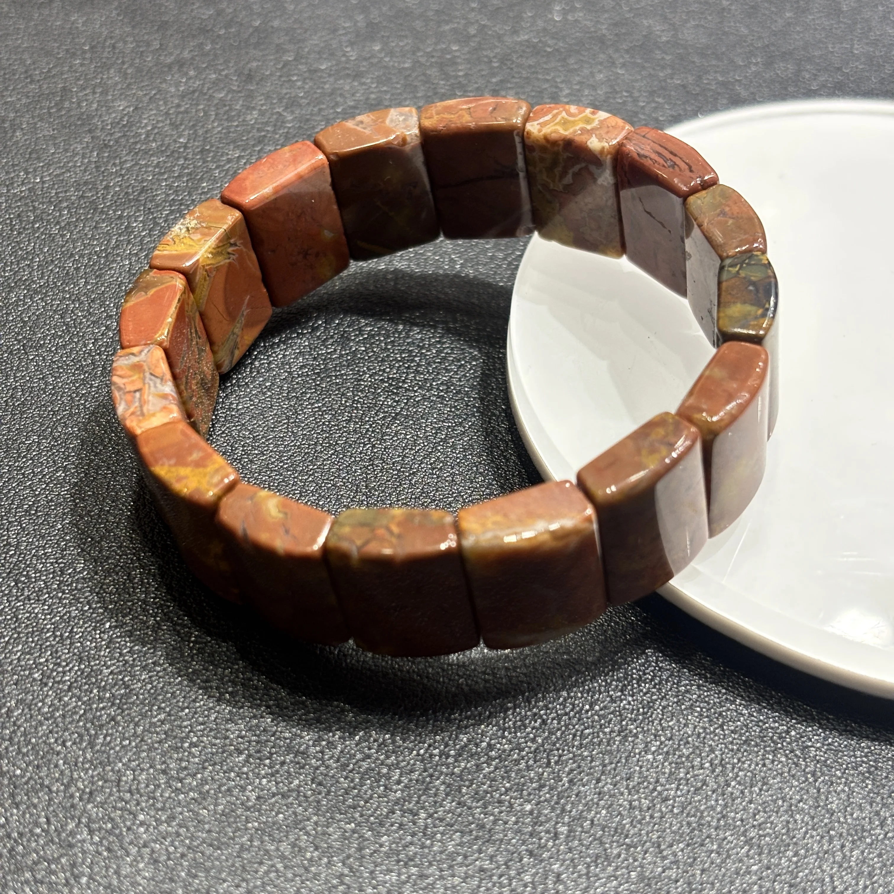 

Natural Alashan Agate Tablet Bead Bracelet, Hand Plate Bracelet,Homemade Trendy Unisex Jewelry, Layering Bracelet,Boho Chic