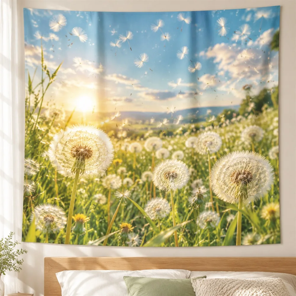 VIKAMA Dandelion Field Tapestry Wall Hanging, Aesthetic Cottage Room Decor Tapestries for Bedroom Living Room Study Dorm