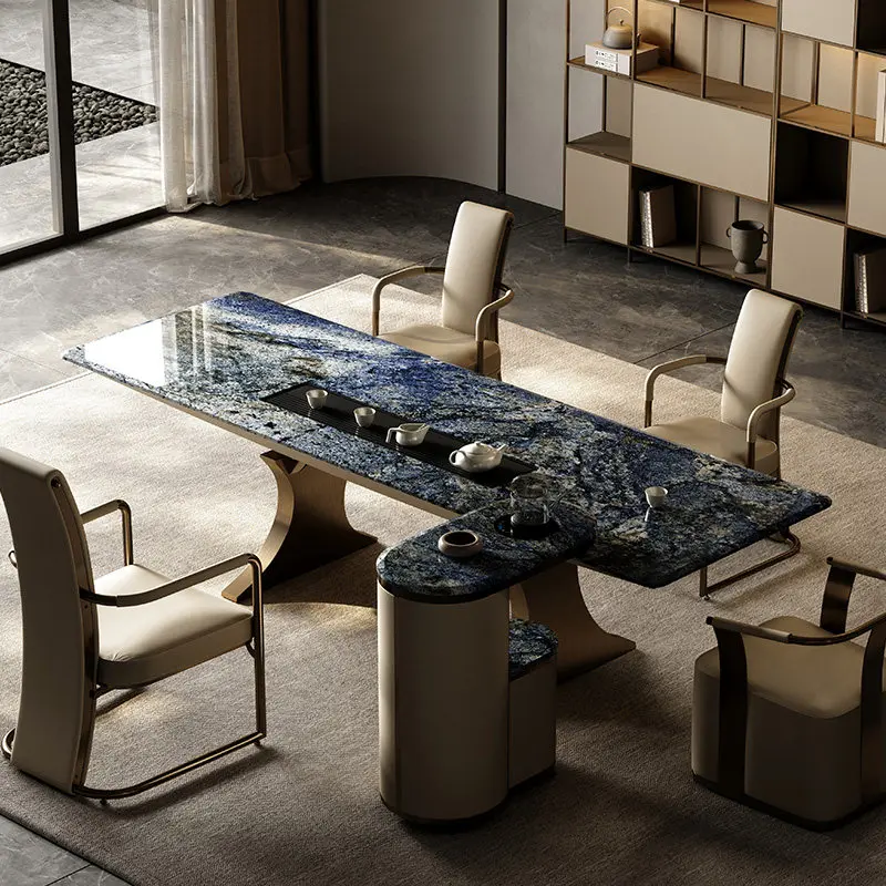 #Natural Light Luxury Stainless Steel Dining Table Storage Space Customizable Cloisonne Stone Surface For Home Office Living Roo