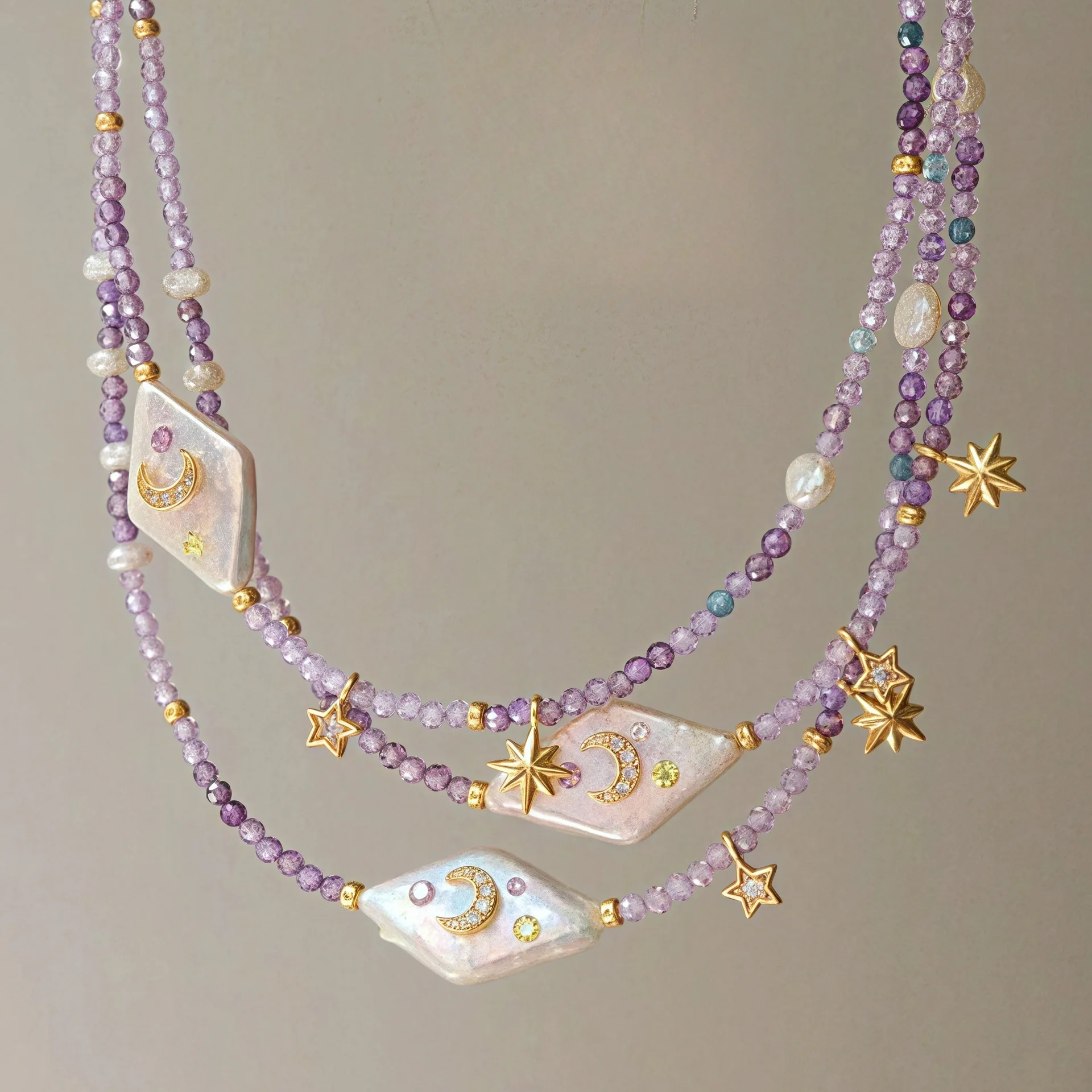 Natural moon and star purple beaded chain, fresh and elegant