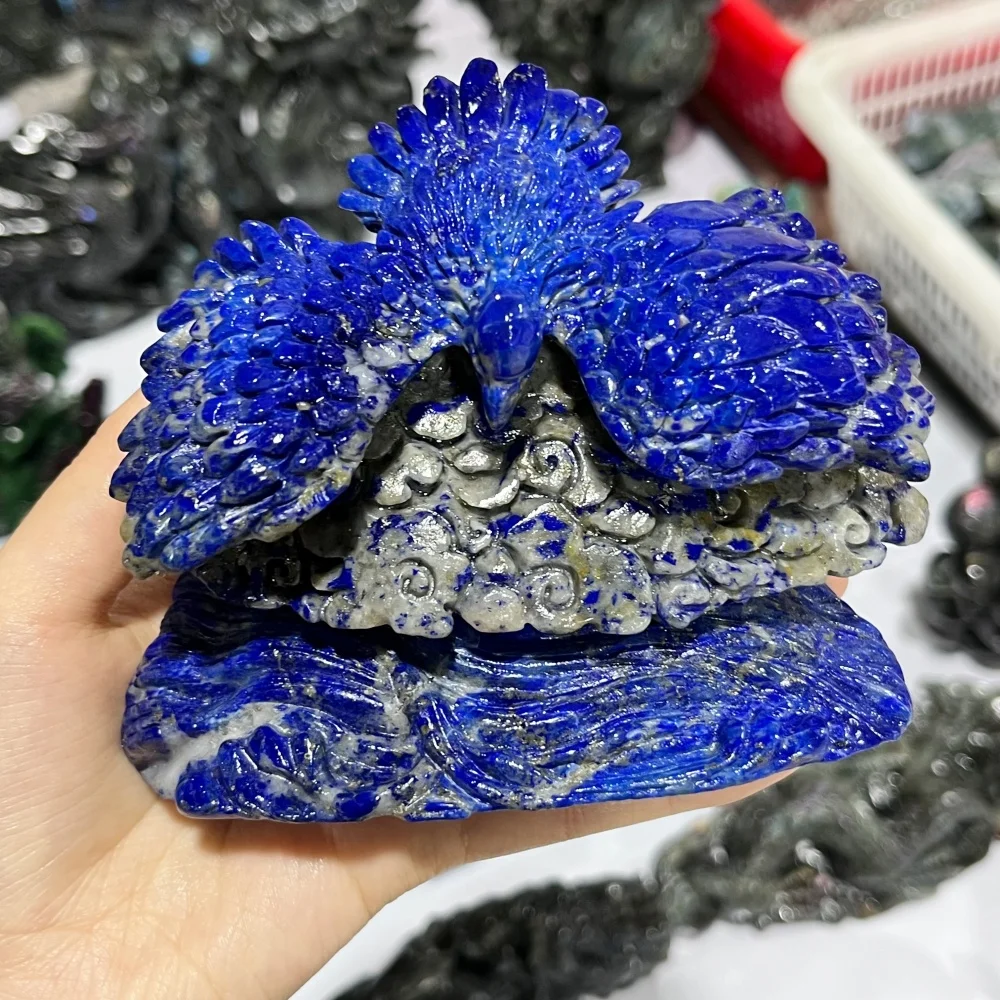 1 pièce de pierre naturelle de lapis-lazuli polie, sculptée en forme d'aigle, pour la guérison par le Reiki, l'énergie Feng Shui, la décoration de pièce et comme cadeau