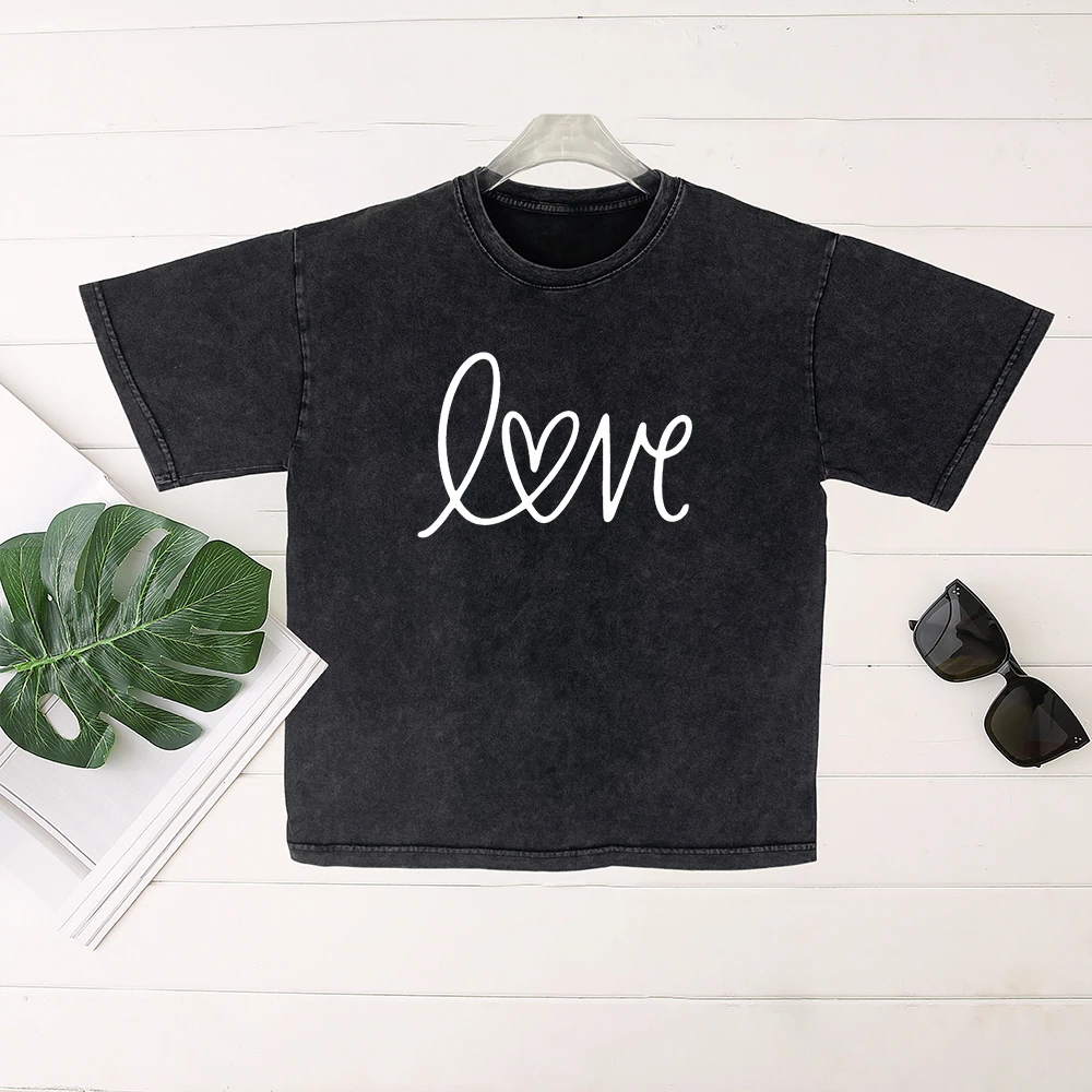 

Seeyoushy LOVE Interesting Printed Top 2023 Summer Trend Streetwear Fashion Washed To Do Old Women's Short Sleeve O-neck T-shirt