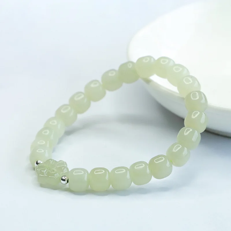 

Natural Hetian Jade Old Bead Bracelet Qingshui Petal Bracelet for Women