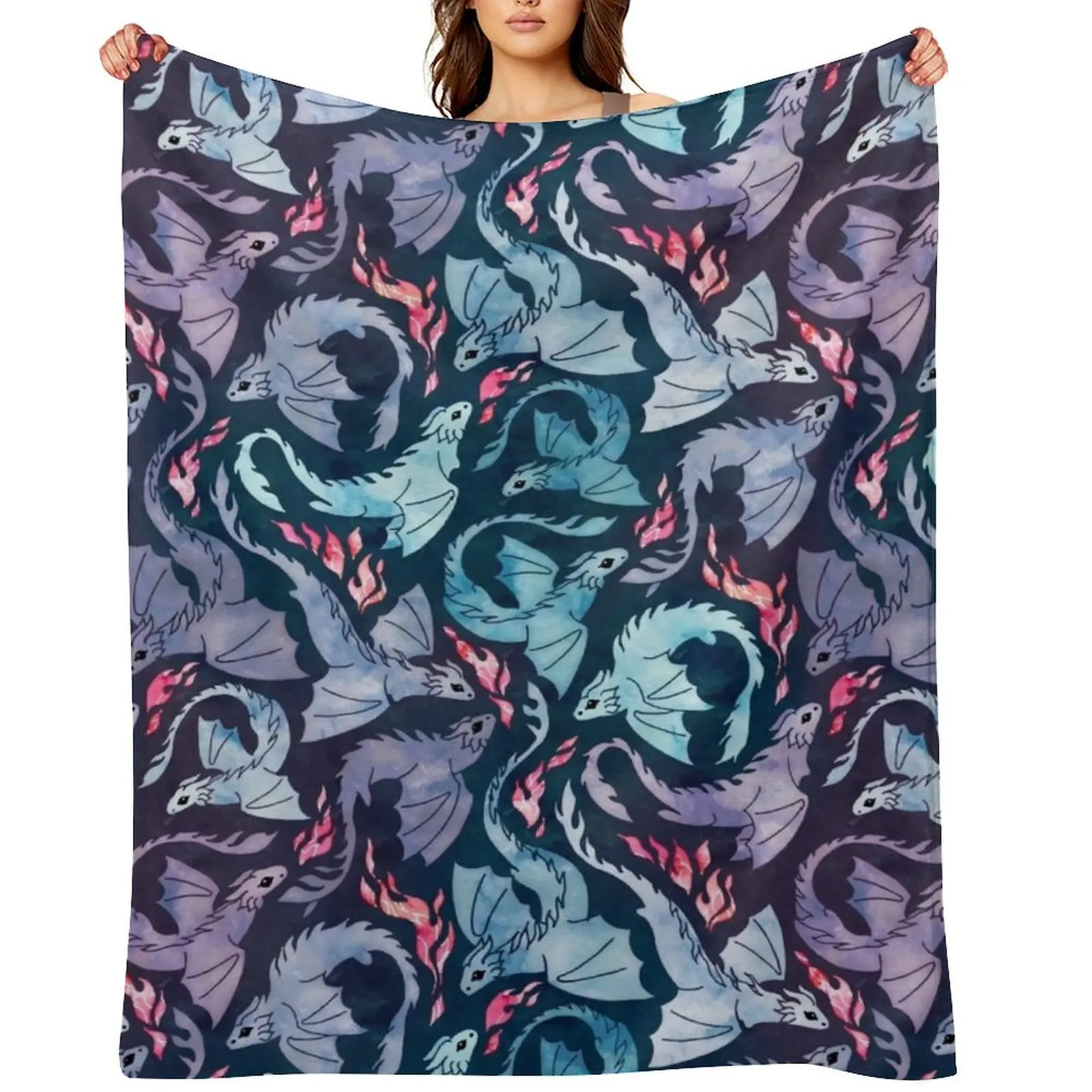 

Dragon fire dark turquoise and purple Throw Blanket Kid'S Multi-Purpose Tourist Luxury Designer Blankets