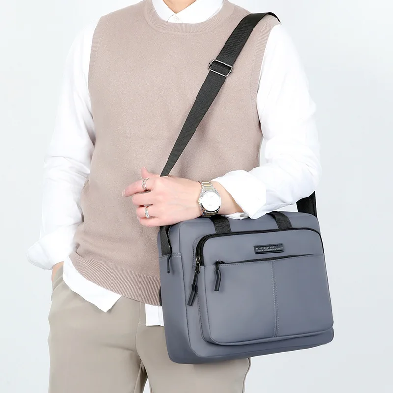 

New Men's Large-capacity Horizontal Shoulder Bag Messenger Bag Briefcase Multifunctional Simple A4 Book Handbag Business Bag