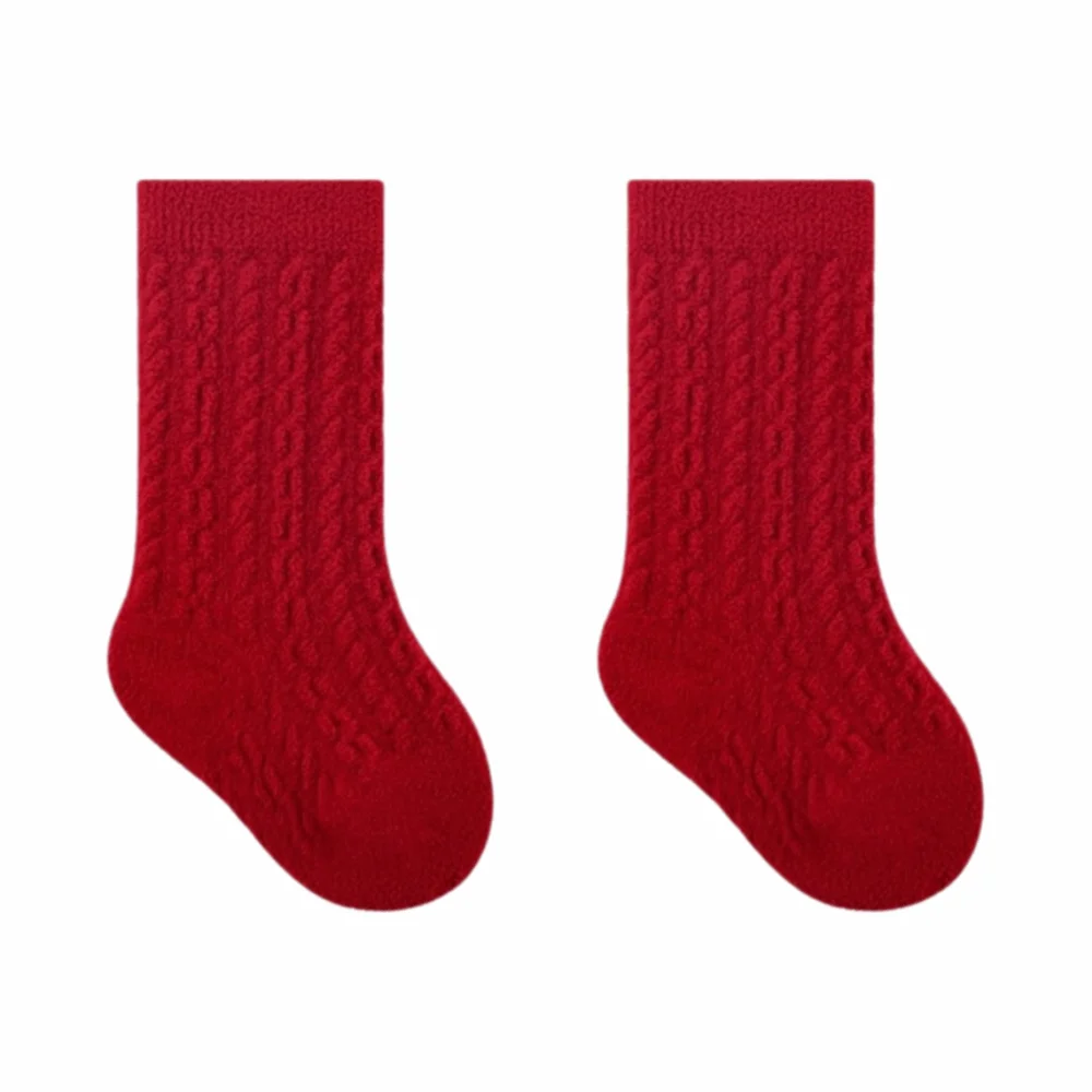 

Мягкие новогодние носки для младенцев, плюшевые хлопковые теплые красные детские носки, утолщенные бархатные носки со средней трубкой, праздничные носки для малышей