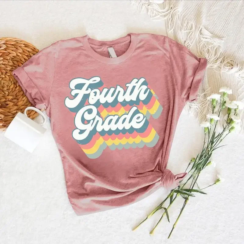 Retro Fourth Grade T Shirt 4th Teacher Elementary School Appreciation Vibes Women
