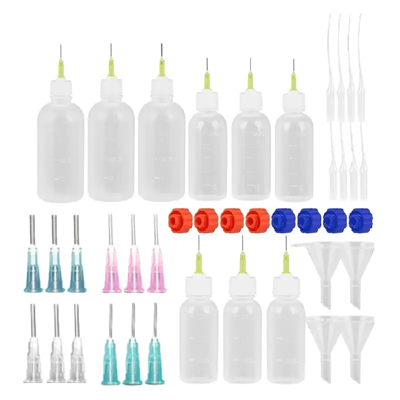 ABGH-9Pcs Glue Applicator Bottles,30Ml 50Ml 100Ml Squeezable Dropper Bottles With 20 Blunt Needle Tips, 8 Caps & 4 Funnels