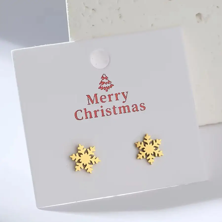 Stainless Steel Snowflake Stud Earrings for Women Minimalist Gold Color Snow Flake Ear Studs Winter Christmas Jewelry Gifts