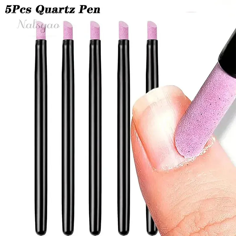 Professional Quartz Manicure Polishing Pen Set 3PC Nail Cuticle Pusher Dead Skin Remover 130mm Fine Sanding Stone Tool