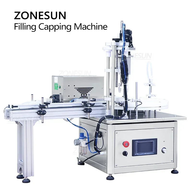 ZONESUN Tappatrice di riempimento automatica con trasportatore Pompa peristaltica Bottiglia roll-on per fiale di profumo liquido da tavolo ZS-AFC1Z