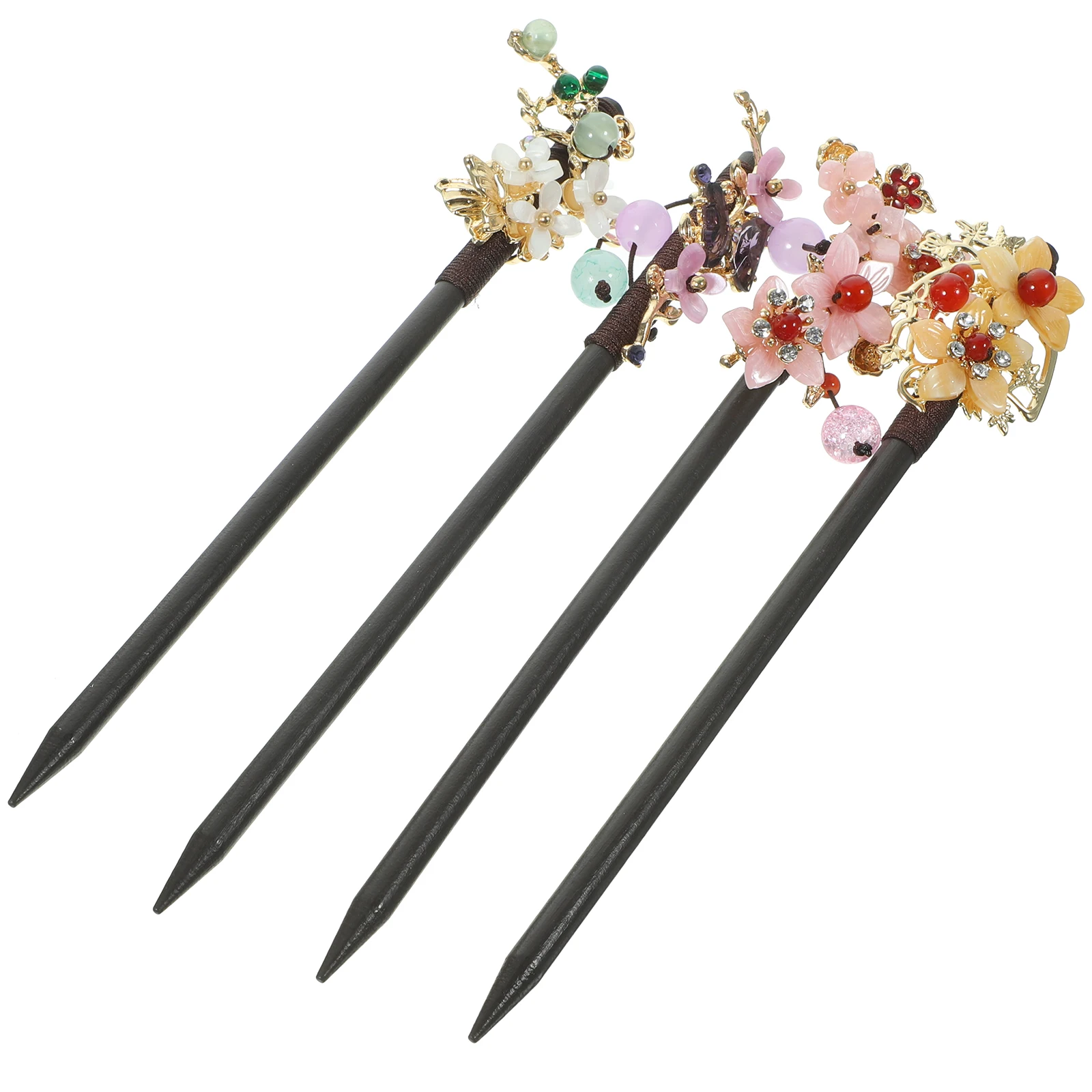 

4 Pcs Chinese Style Sticks Hairpin for Girls Women Flower Decor Vintage Metal Hair Accessories Traditional Hair Tools