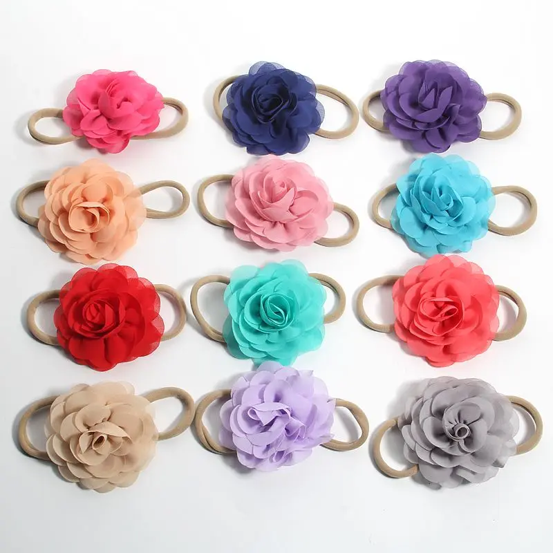 

50Pcs/lot 8.5cm Chic Chiffon Flowers Headbands Petals Poppy Flower Headwear For Girls Women Hair Accessories