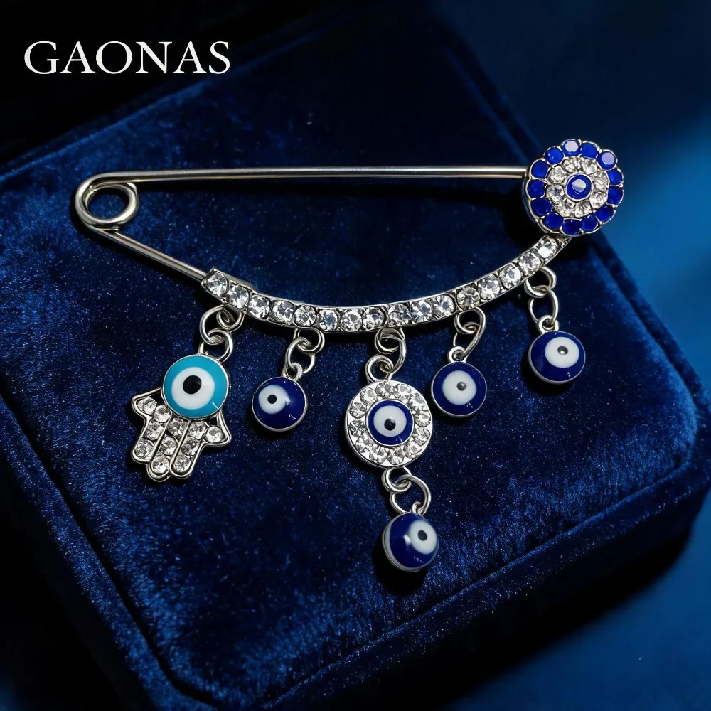 European and American Diamond Studded Devil's Eye Tassel Brooch Blue Eyes Waist Cinching Sweater Badge Jewelry Accessory Pin