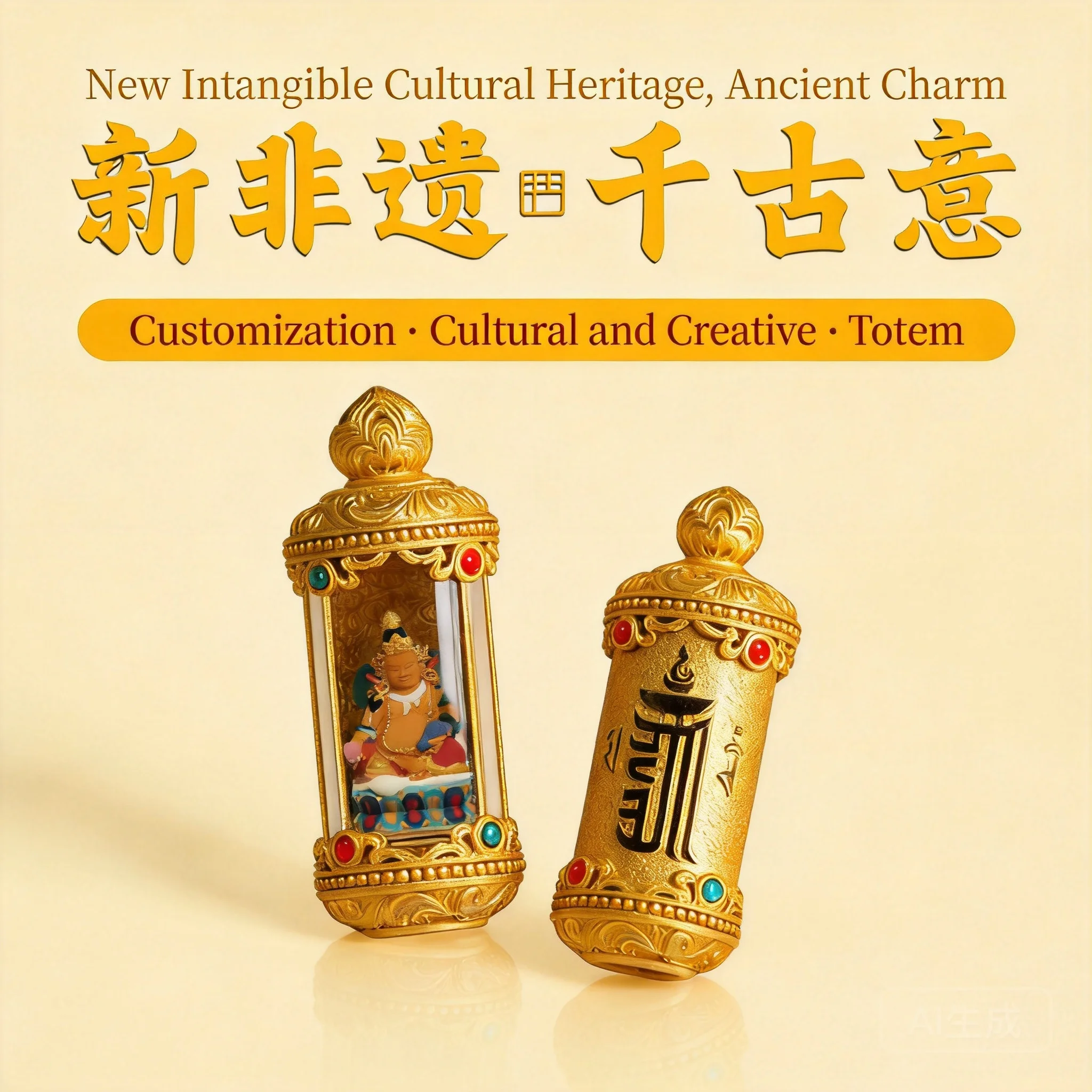 Chinese Style Hand Painted Thangka Pendant 12 Chinese Zodiac Guardian Deity Green Tara Yellow Jambhala Lucky Blessing Wealth Amu