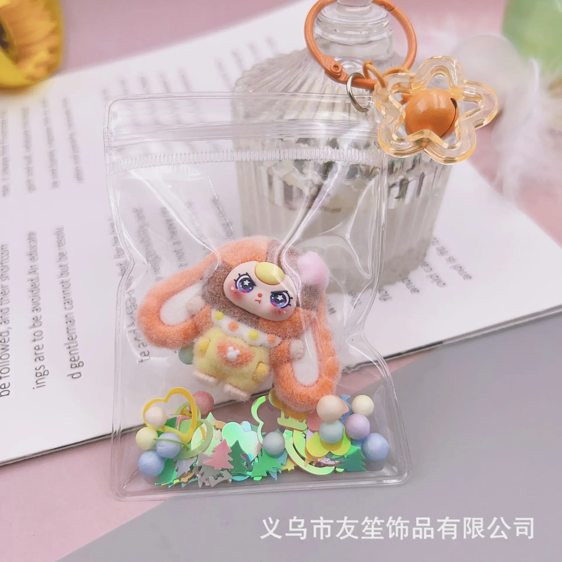 1PCSWinter small rabbit dopamine transparent baby bag cute keychain cartoon figurine