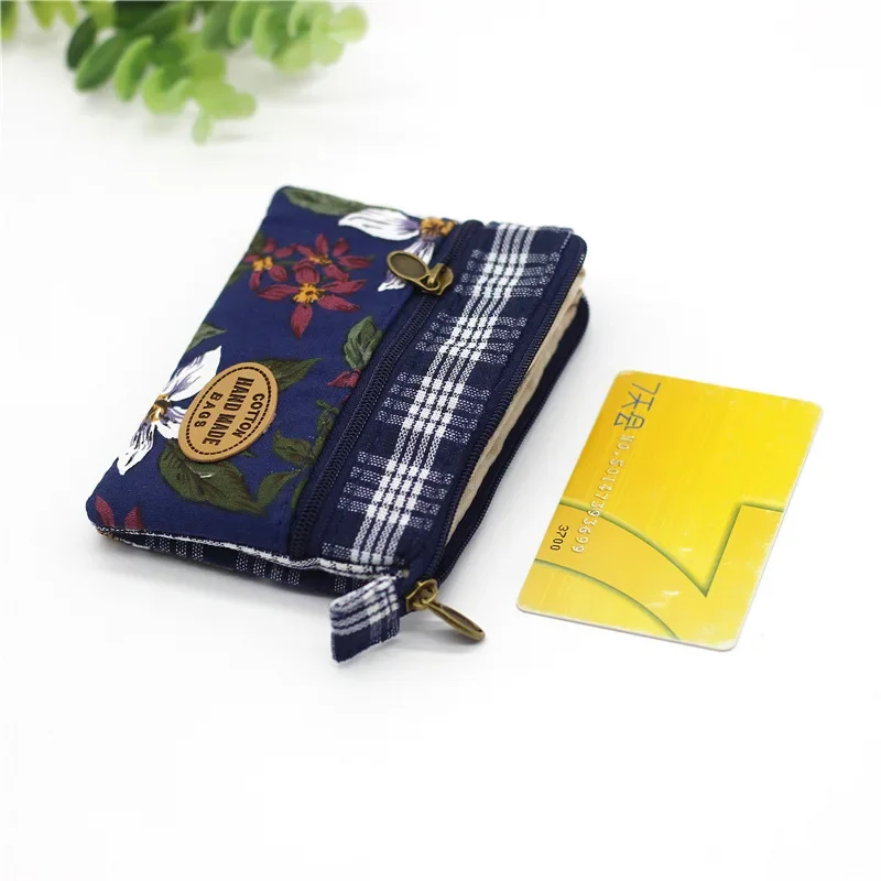 New Fashion Flower Multi-layer Cotton Fabric Coin Purse Women Card Wallet Small Change Bag Retro Canvas Female Hand Purses Pouch