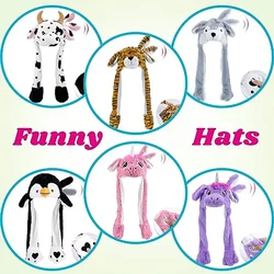 Cartoon Bunny Ear Move Hat Jumping up Toys Coniglio Ragazze Animale Peluche Costume Cosplay Cap Festa per bambini per adulti Divertente cappello anime