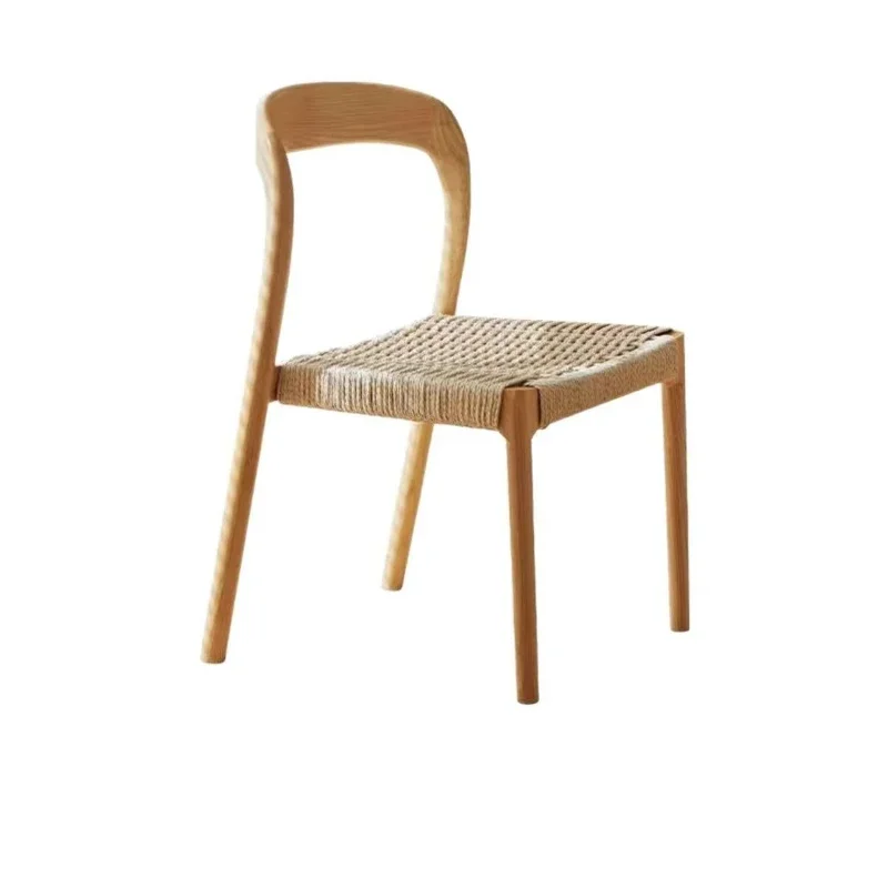 

Japanese solid wood home rope dining chair backrest designer Nordic backrest chair B & B retro casual medieval chair