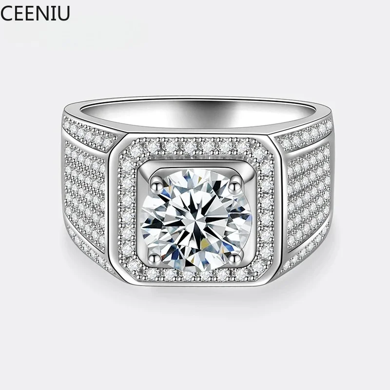 2/5CT Moissanite Ring for Men S925 Pure Silver Set With Bright Diamonds Engagement Ring Luxury Wedding Jewelry