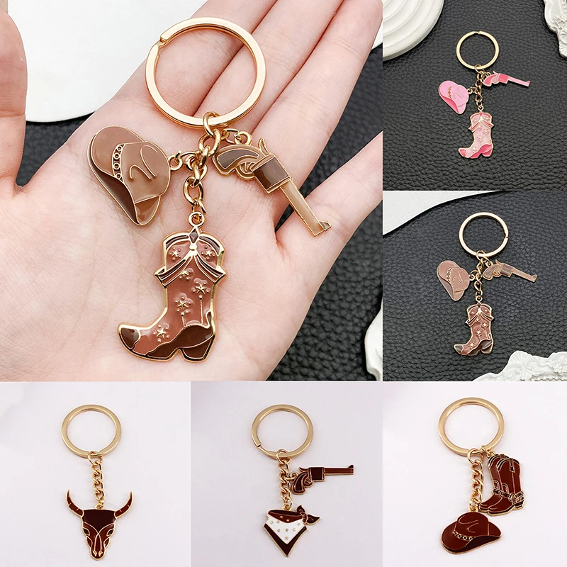 Fashion Retro Western Cowboy Keychain Creative Boots Pistol Hat Alloy Charms Personality Car Key Ring Backpacks Wallets Pendant