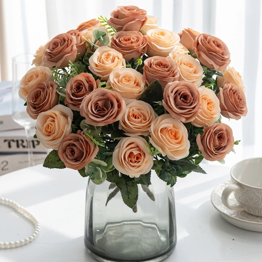 الزهور الاصطناعية الشمال روز الحرير الزفاف المنزل باقة الزفاف في الهواء الطلق فناء الديكور عطلة DIY بها بنفسك هدية اطلاق النار PropsStage #4