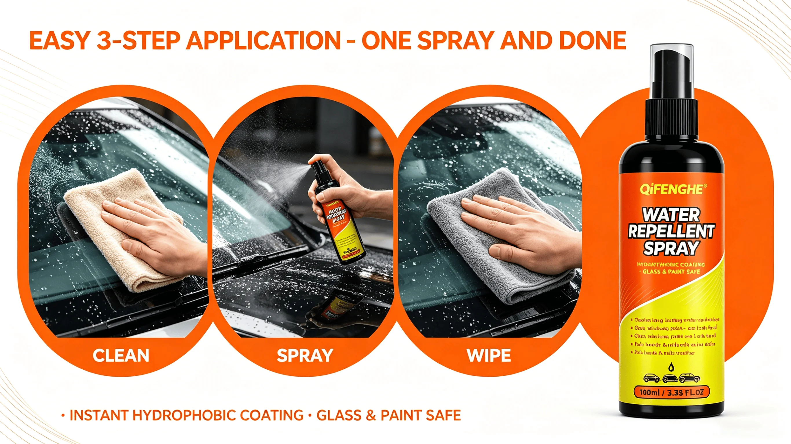

Auto Glass Coating 100ml – Water Repellent Spray for Windshield & Body, Car Cleaning & Care for Rainy Safety
