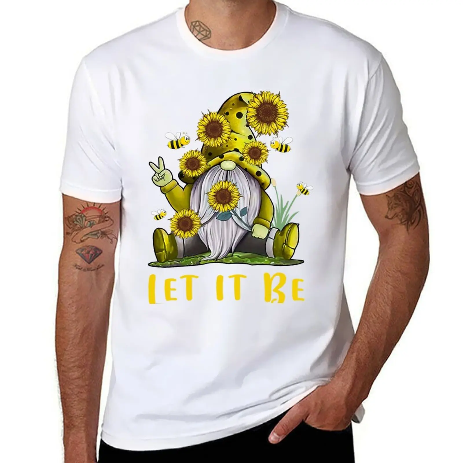

Hippie Let It Be Gnome Sunflower T-Shirt black cotton t-shirt plain for man package cotton t shirts high quality T-Shirt