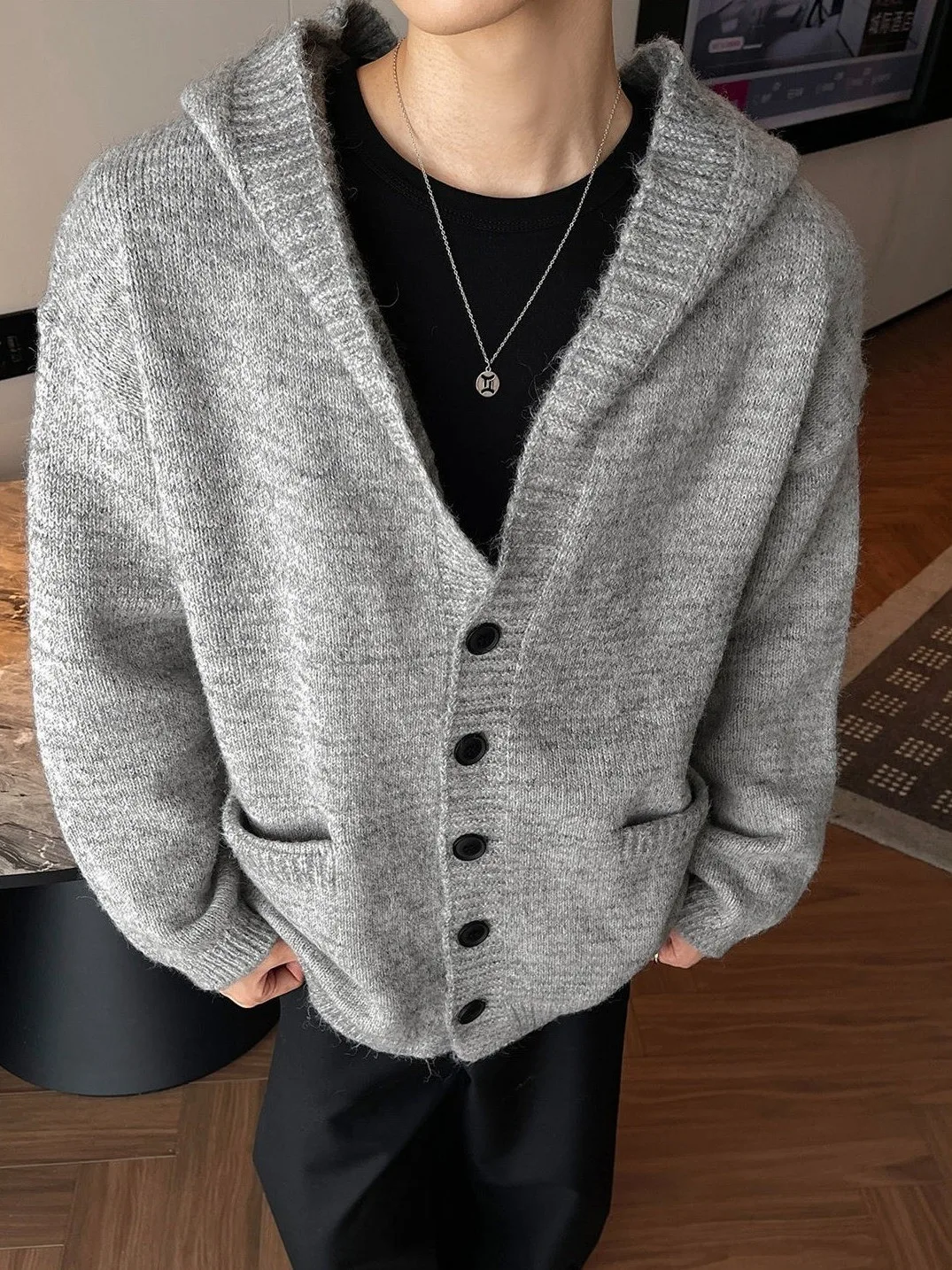 

ay Aosphere Hooded Open Cardigan Knitted Sweater Men Women Casual Loose Fit Winter Long Sve Button up Sle