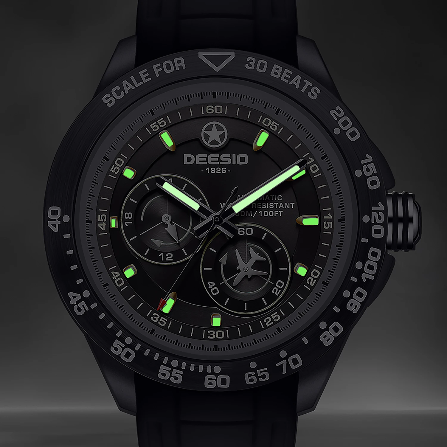 Deesio relógio mecânico automático masculino, caixa de fibra de carbono, mostrador luminoso de safira, presente de luxo à prova de choque resistente à água 30m