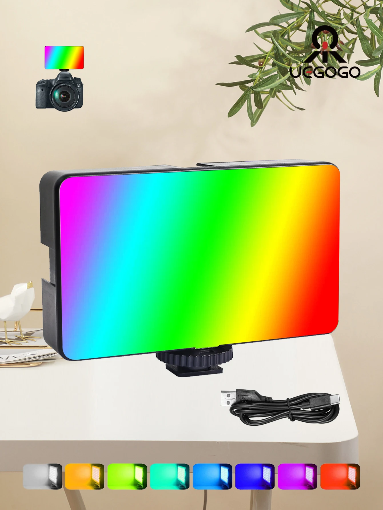 Lumière vidéo RGB 1 pièce, panneau lumineux d'appareil photo LED portable 0-360 couleur, éclairage d'appareil photo reflex numérique rechargeable