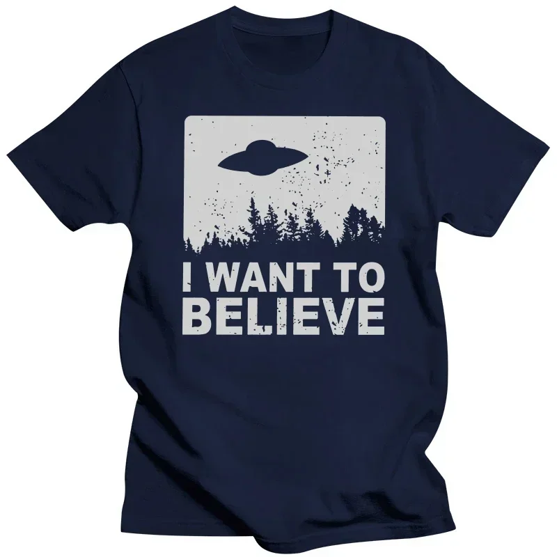 Harajuku Short-Sleeve Cotton T-shirt Alien UFO Area 51 T Shirt  Stylish Male The X Files I Want To Believe funny tops streetwear