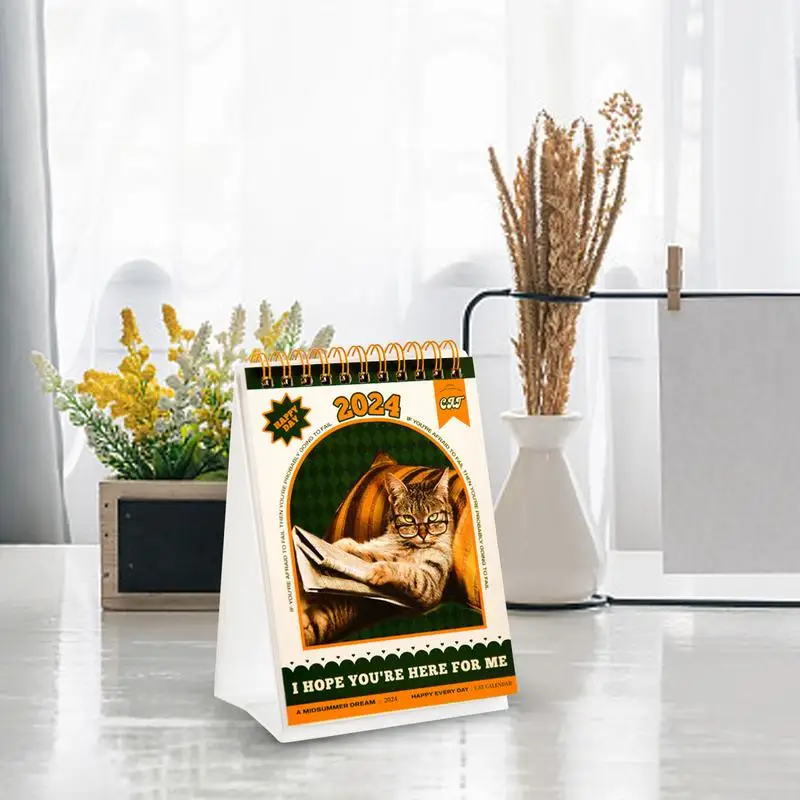 ปฏิทินแมวรายเดือนปฏิทินตั้งโต๊ะที่ไม่ซ้ำกันโต๊ะที่สร้างสรรค์ปฏิทินที่มีสติกเกอร์รูปแมวยืนขึ้นปฏิทิน12รายเดือน