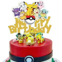 Pokemon Cake Decoration Baby Shower Party Pikachu Figurine Figure Pokemon Happy Birthday Cake Topper Flag Kids Party Supplies