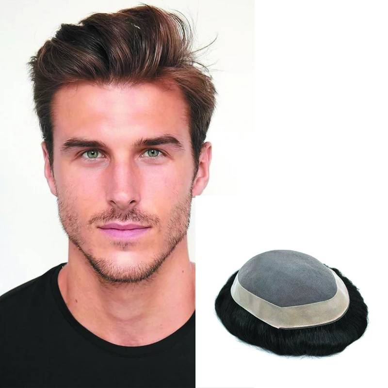 Durable Straight Mono Base Lace With PU Male Toupee Breathable Real Human Hair System Hairpiece Prosthesis Natural Hair